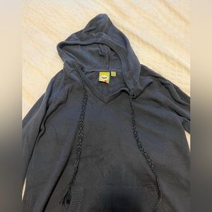 Roxy Hooded Blue Sweater with ruffled tassels